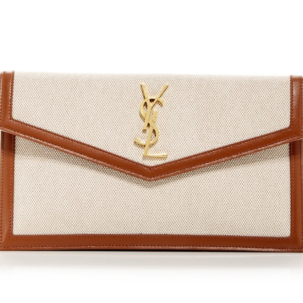Yves Saint Laurent Brown and Cream Wristlet